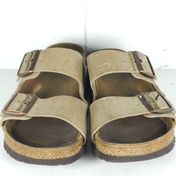 BIRKENSTOCK Women's Arizona US7 Taupe Leather 2 Straps Slide Sandals Shoes - Picture 5 of 16